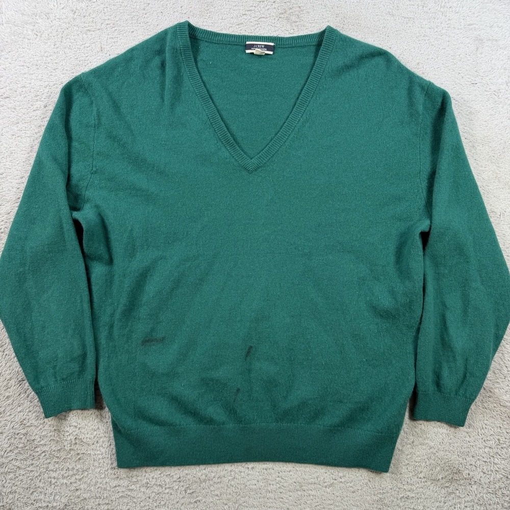 J Crew Sweater Mens Small Green 100% Cashmere V-Neck Pullover Soft Lightweight